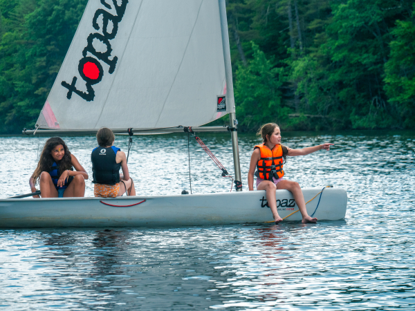Sailing is a popular waterfront activity.  Campers learn to sail on Topaz, Pico, and Bic O'pen Skiff boats.